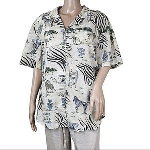 Tapestry Zebra Chettah Button Down Blouse